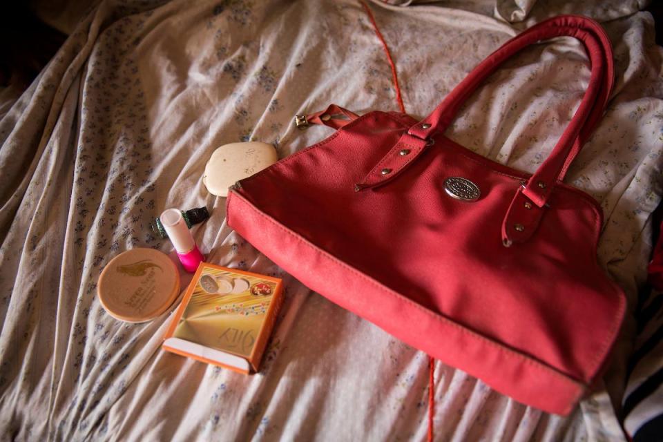  A handbag and some cosmetics belonging to the murdered woman