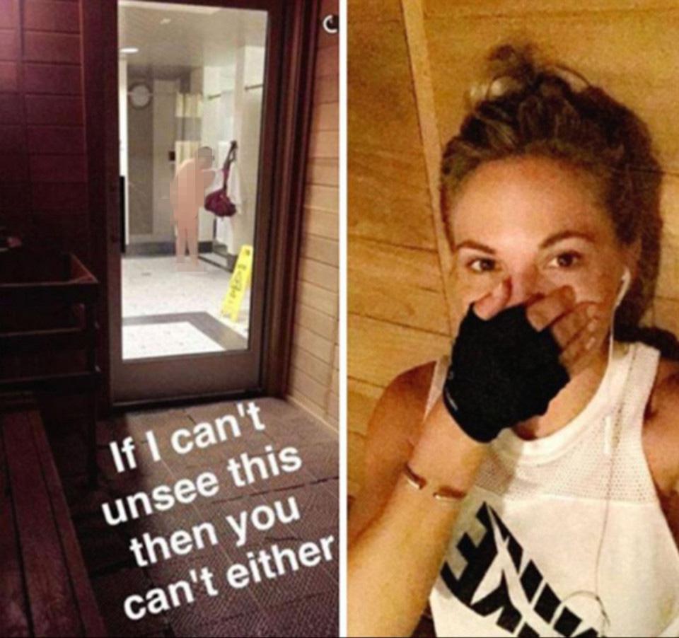  Playboy model Dani Mathers faces jail for posting a picture of a naked woman in a gym locker room online, left