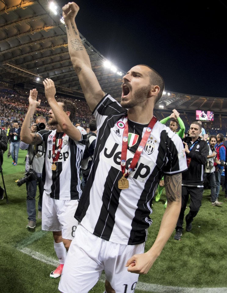 Bonucci celebrates after Juve beat Lazio in the Italian cup finalo