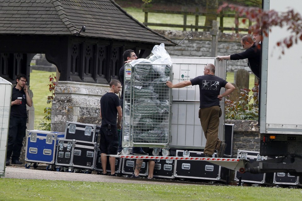 Contractors unload items at the site of Pippa’s big day