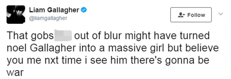  Liam was furious at Noel's recent collaboration with Damon Albarn