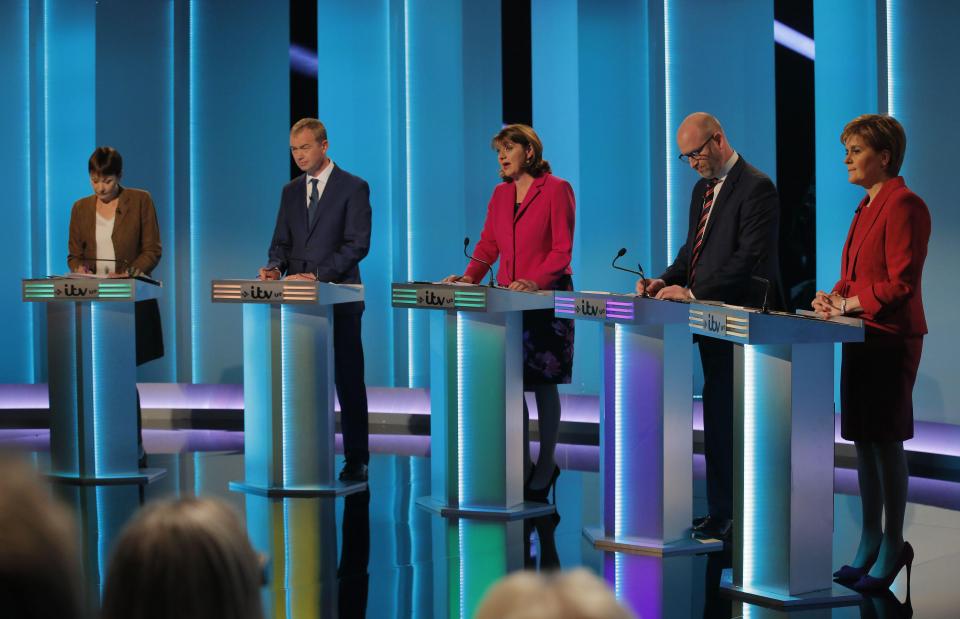  Caroline Lucas, Tim Farron, Leanne Wood, Paul Nuttall and Nicola Sturgeon debated  in a live ITV head-to-head event