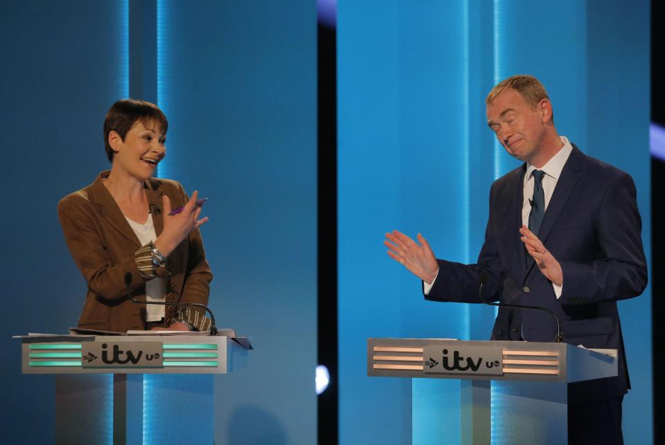  Tim Farron also clashed with other leaders including Caroline Lucas during the surreal debate