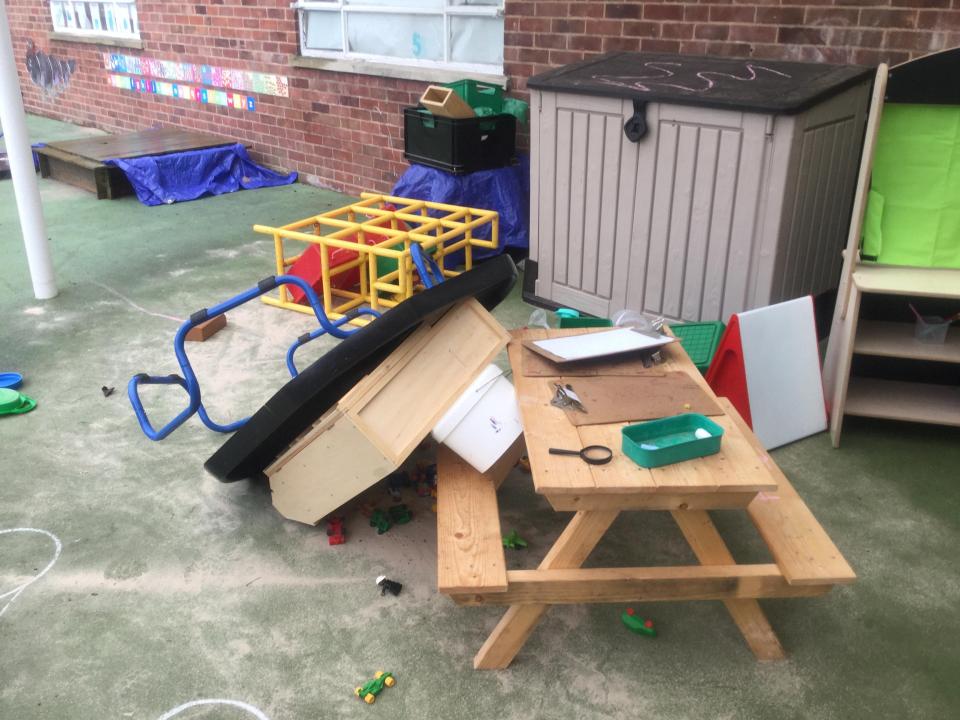  The vandals also damaged child's play equipment