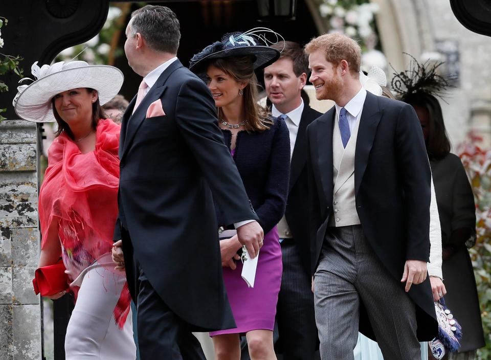  His brother Harry smiles despite his American actress girlfriend Meghan Markle not making the ceremony