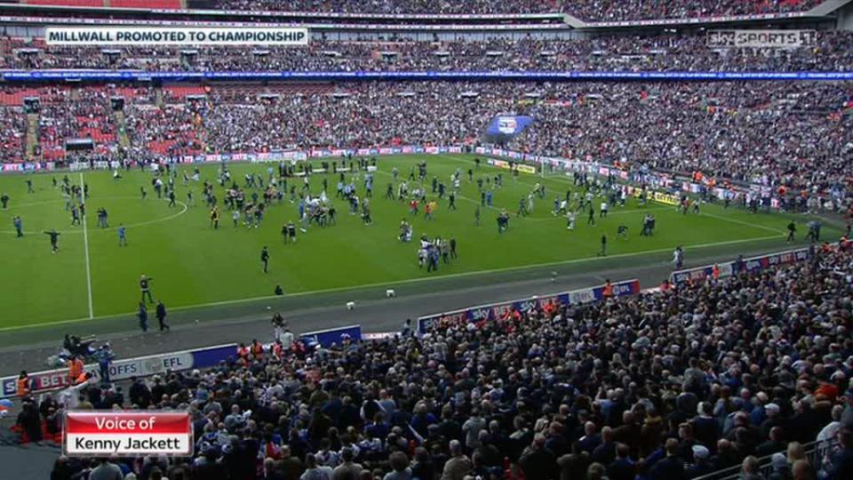  Millwall fans invaded the Wembley pitch after beating Bradford in the League One playoff final