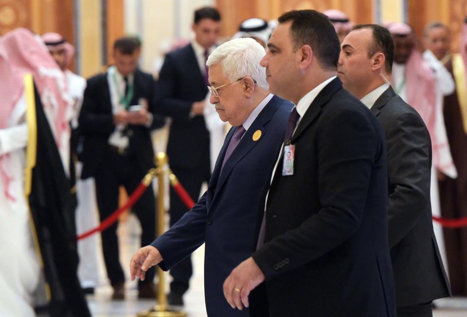 Palentinian president Mahmoud Abbas arrives for the Arabic Islamic American Summit