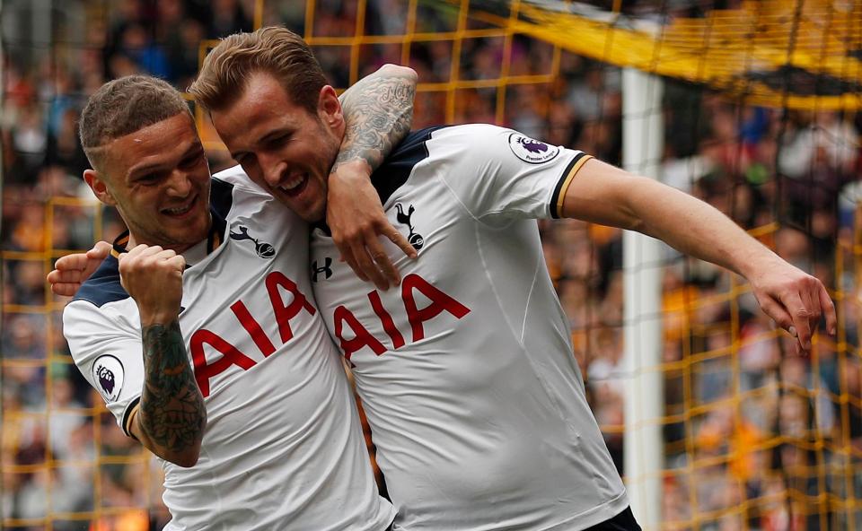  Kieran Trippier congratulates Harry Kane on his second goal against Hull