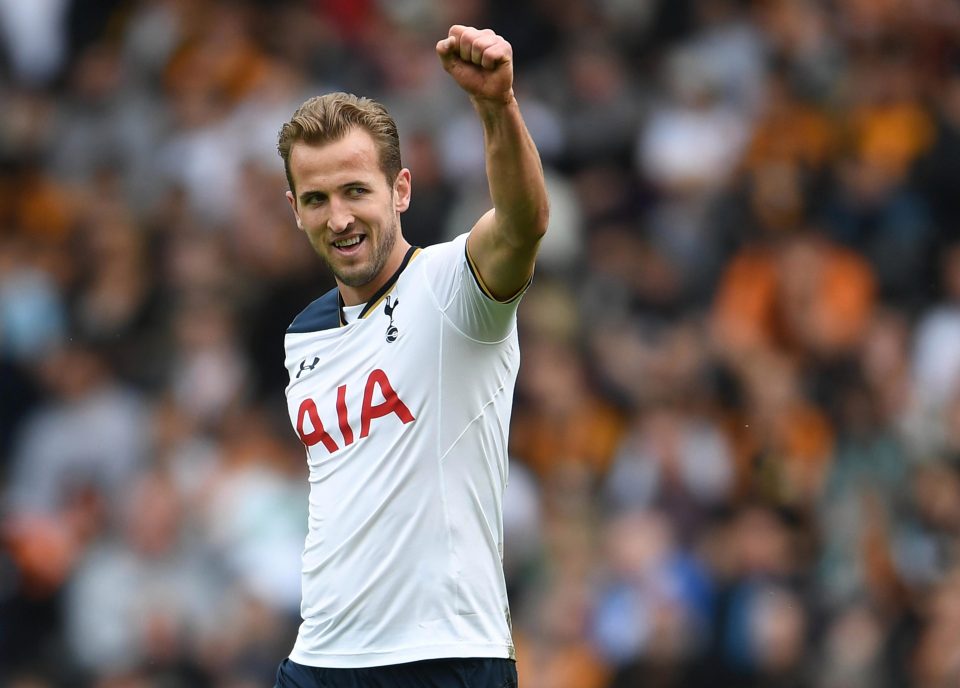  Tottenham's Harry Kane salutes the fans after scoring his second goal against Hull