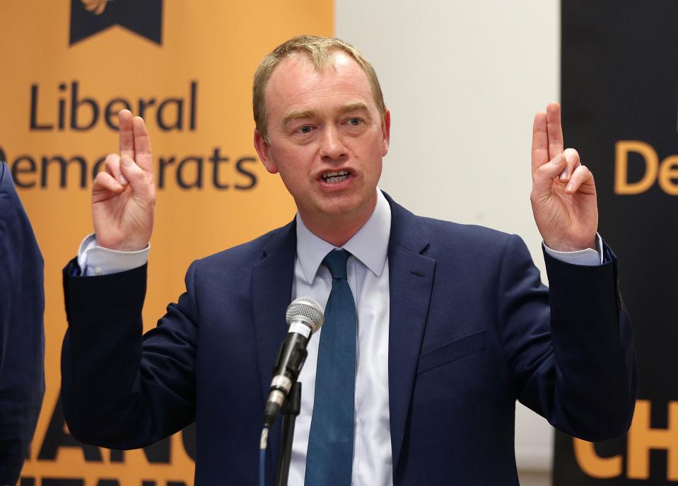  Tim Farron's Lib Dems are currently on nine per cent in the polls