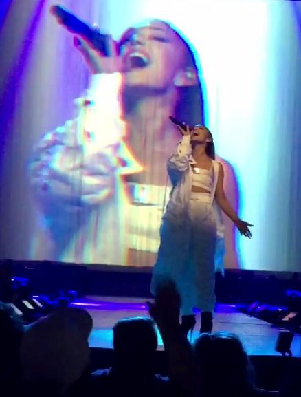  Ariana Grande, pictured during the show, is 'safe' after a suicide bomb attack at her Manchester Arena concert