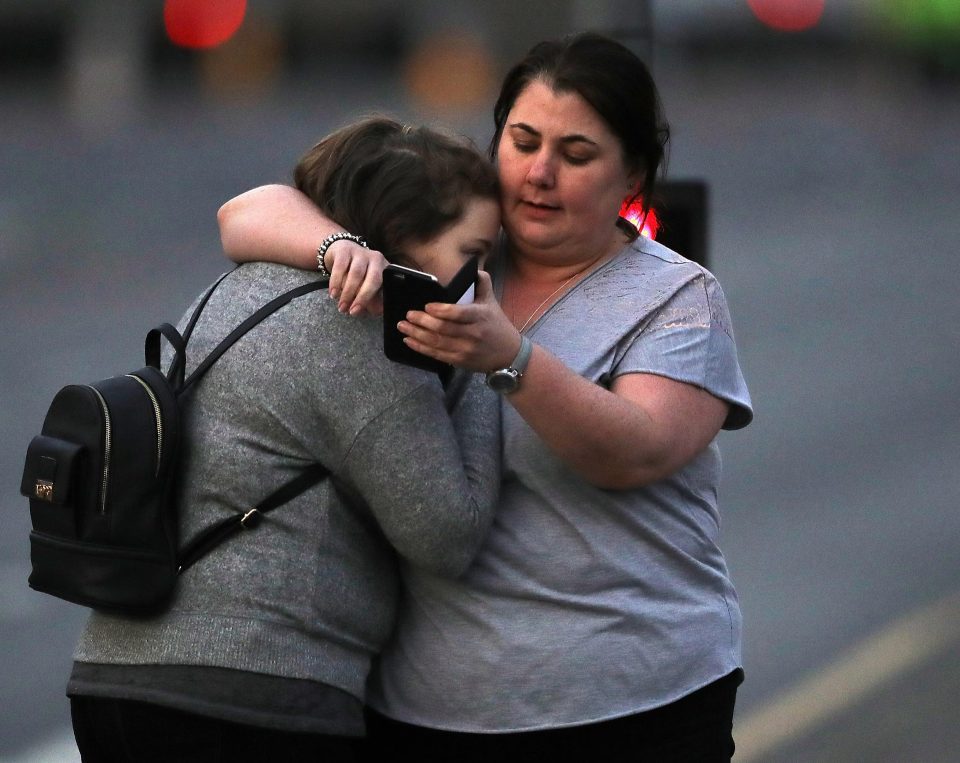  Ariana Grande concert attendees Vikki Baker and her daughter Charlotte, aged 13, leave the Park Inn where they were given refuge after last night's explosion