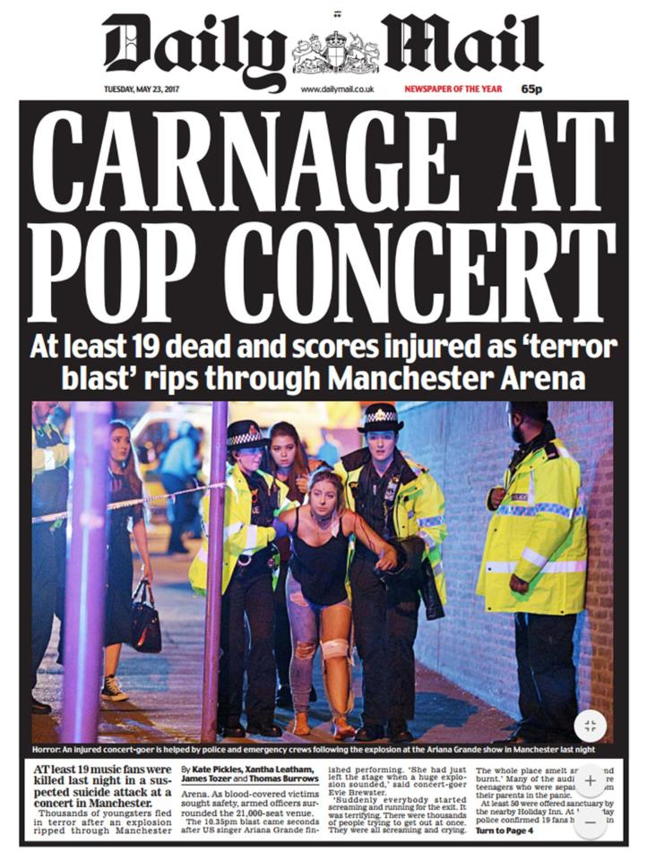  The Daily Mail featured the headline 'Carnage at pop concert' in later editions