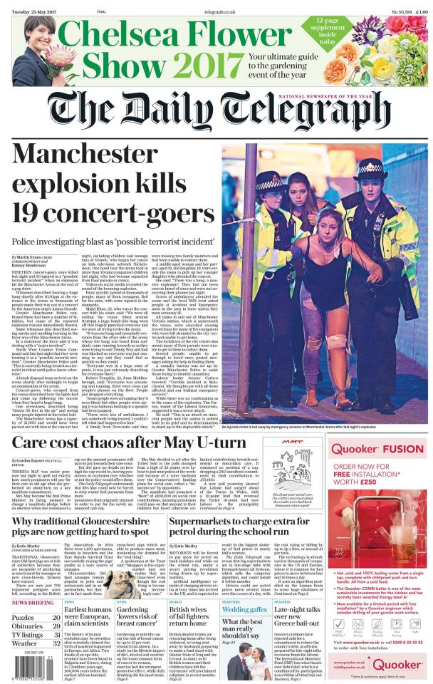  The Daily Telegraph, like most papers, featured an image of a wounded young woman