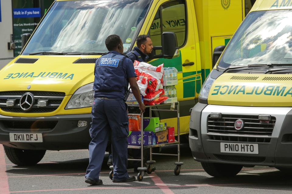  Staff wheeled the boxes of chocolates and crisps into the hospital for those who had been caught up in the blast