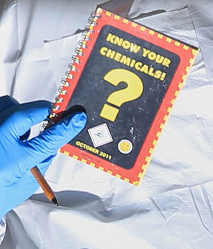 An officer was seen holding a 'Know Your Chemicals' booklet as he left the property today