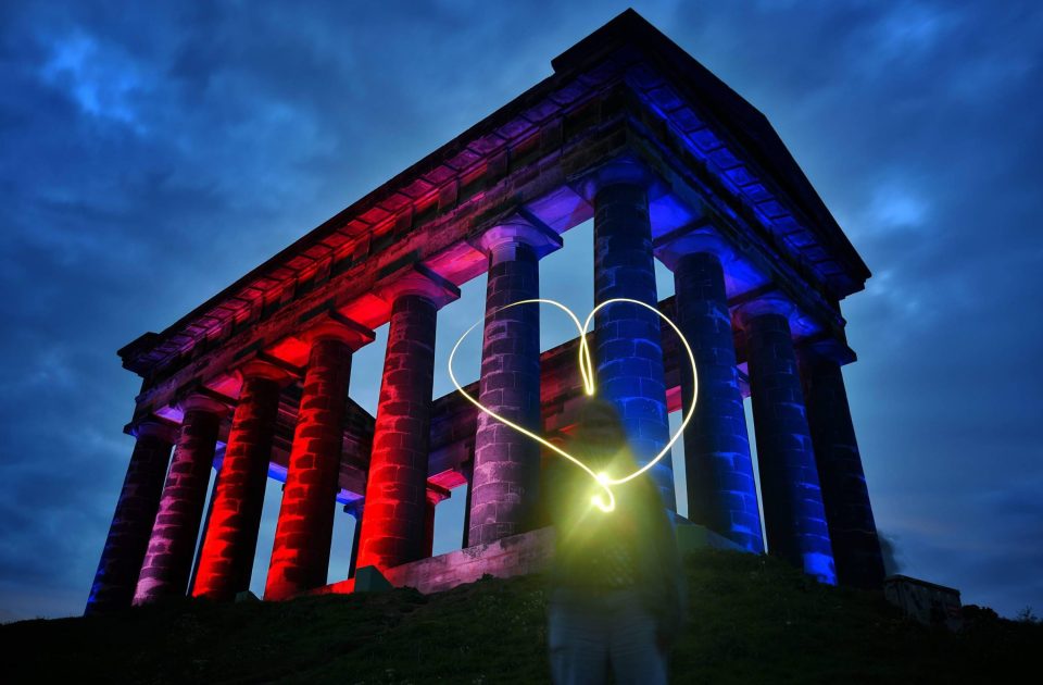  Sunderland's Penshaw Monument lit up in red, white and blue last night