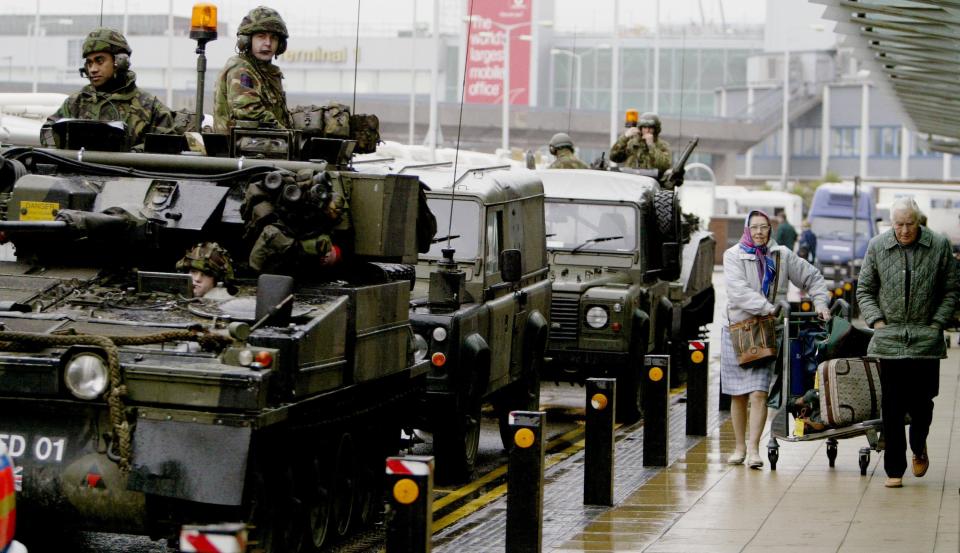  Tony Blair sent 450 troops and armoured vehicles to Heathrow airport amid heightened security fears in 2003