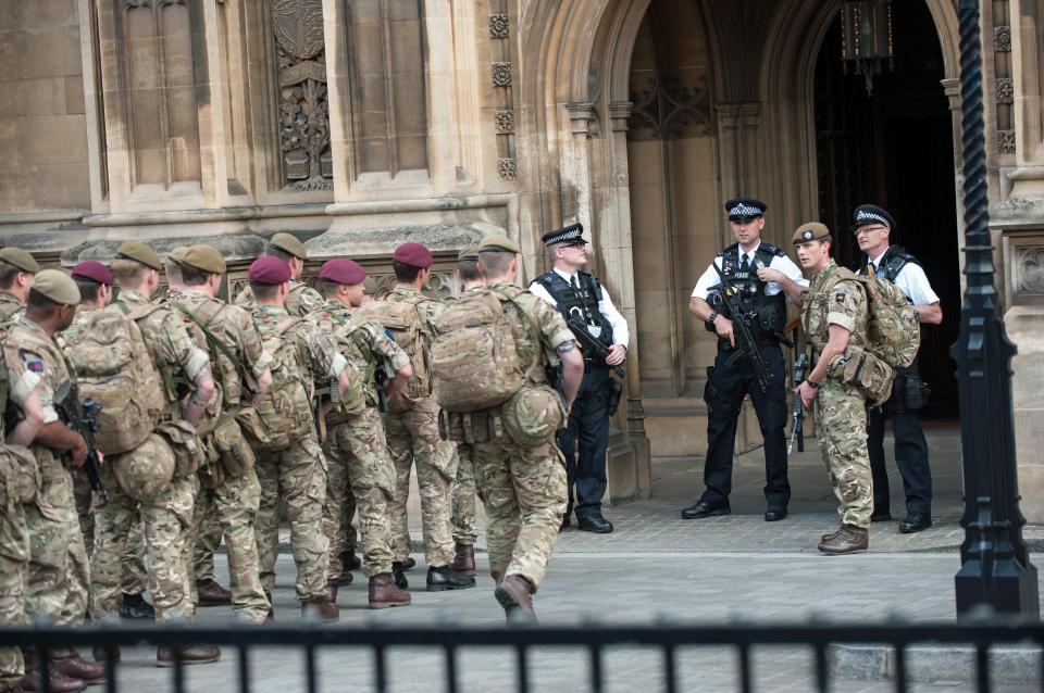  Soldiers were pictured arriving at The Houses of Parliament this morning to help support police