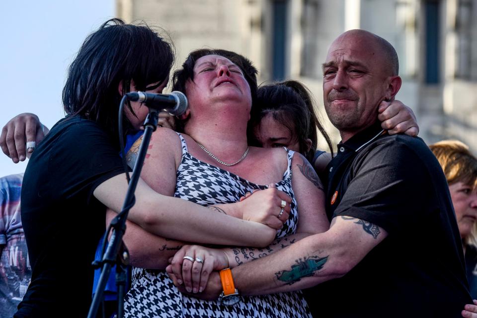  Charlotte Campbell had to be consoled after breaking down at a vigil for daughter Olivia last night