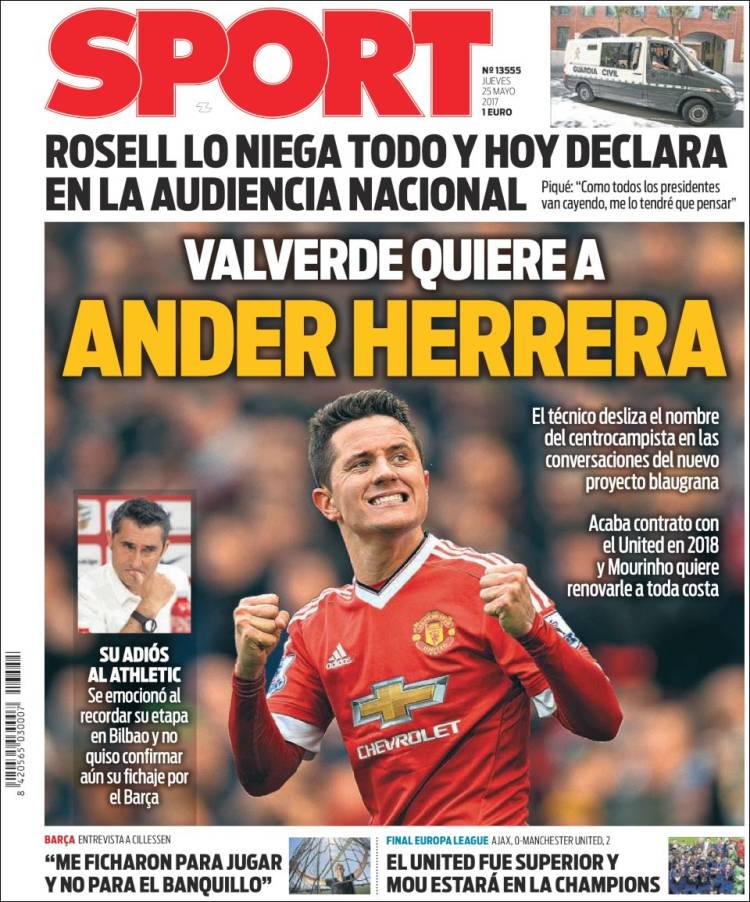  Sport's front page links Barcelona with a move for Ander Herrera