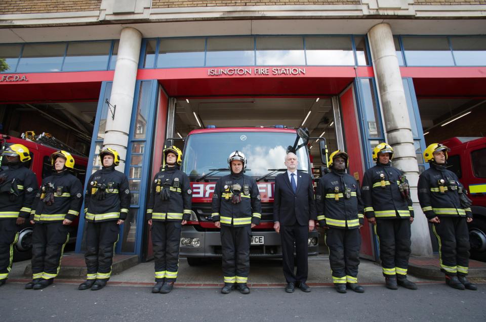  Labour leader Jeremy Corbyn observed the silence during a visit to his local fire station in Islington, London