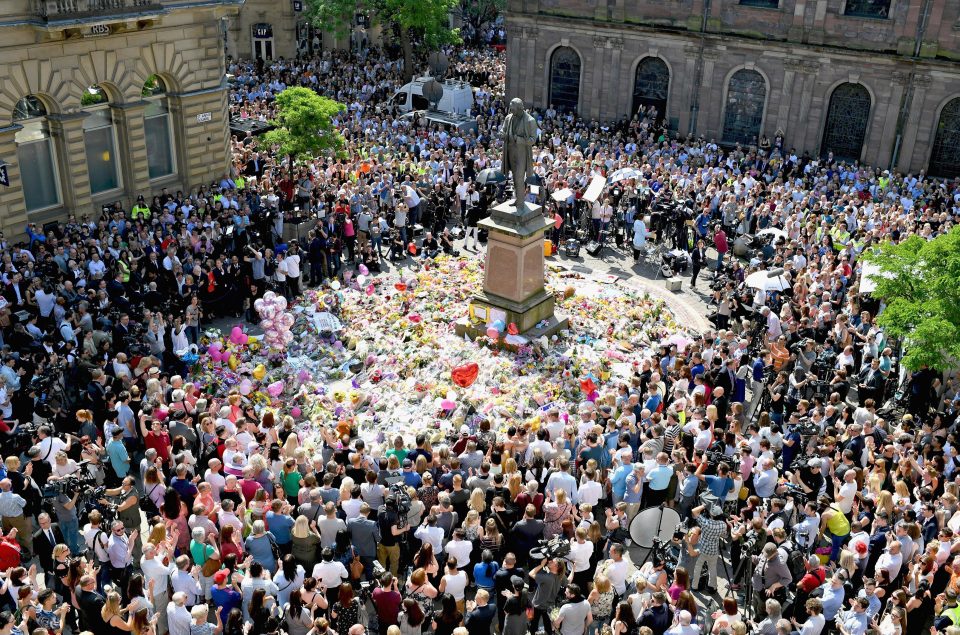  St Ann's Square in Manchester's city centre fell silent at 11 o'clock this morning in tribute to bombing victims