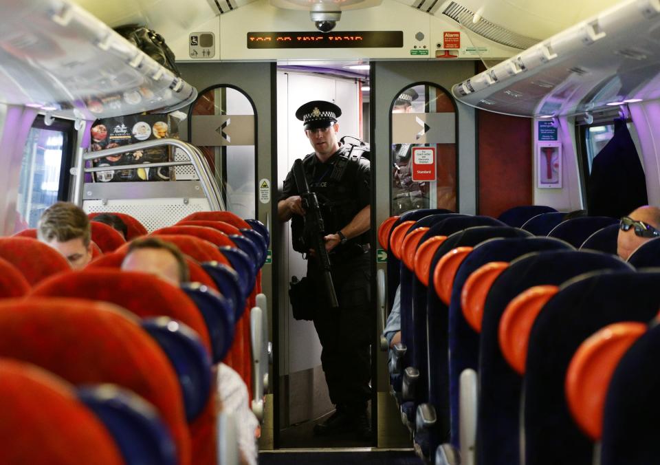  Armed police have been patrolling trains in London for months but this is the first time they will be seen in other parts of the country