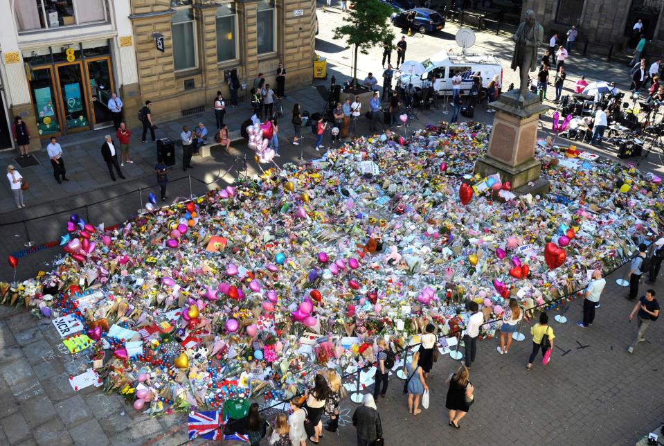  An incredible memorial was set up in the heart of Manchester just a few streets from the scene of the attack