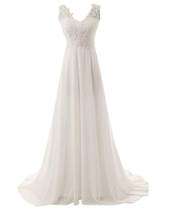  Prices for this stunning A-line lace chiffon wedding dress start at £35