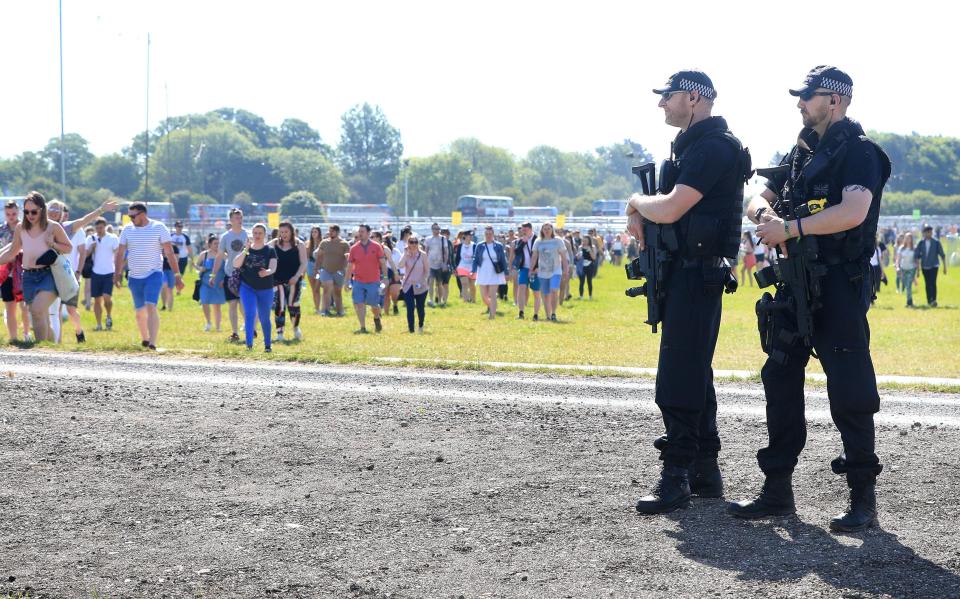  There is a heavy police presence at the festival following the Manchester bombing