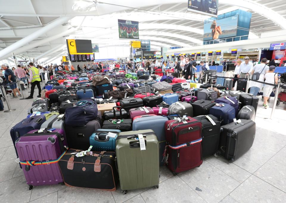  Unclaimed luggage at Terminal 5 in Heathrow Airport following the computer crash