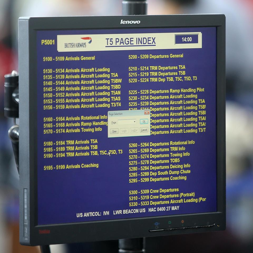  A monitor in Heathrow’s Terminal 5 shows the scale of the flight delays