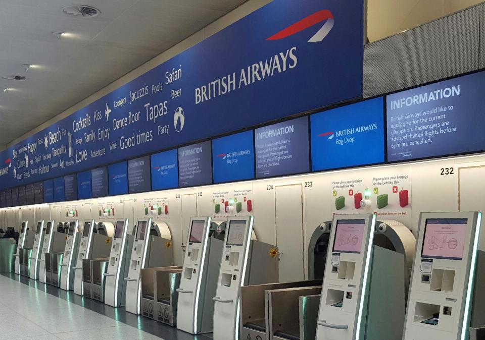  The empty British Airways check-in desk at Gatwick Airport