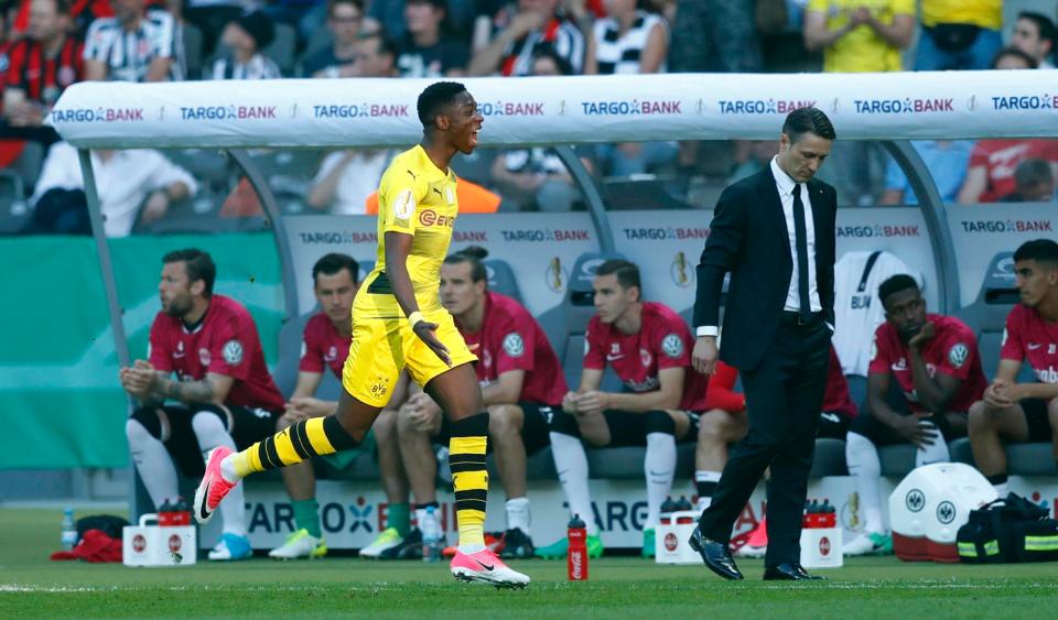  Ousmane Dembele celebrates after giving Borussia Dortmund the lead