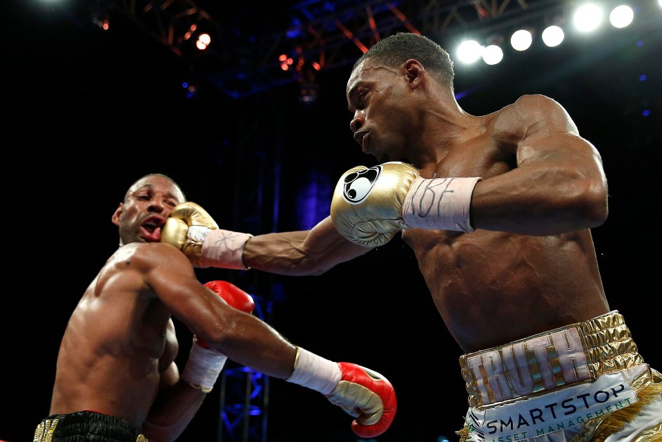 Errol Spence Jr lands a big blow on Kell Brook during his win at Bramall Lane