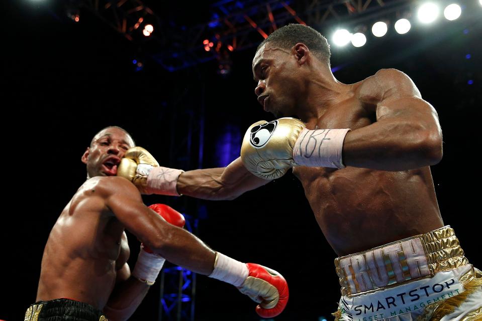  Errol Spence Jr lands a big blow on Kell Brook during his win at Bramall Lane