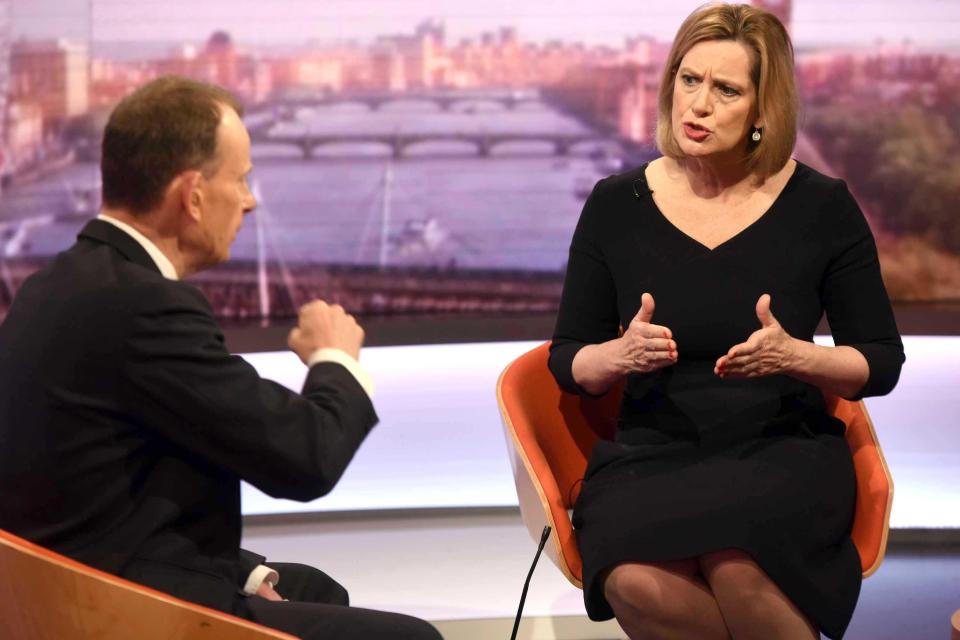  Amber Rudd pictured talking on the Andrew Marr show about Tory security plans