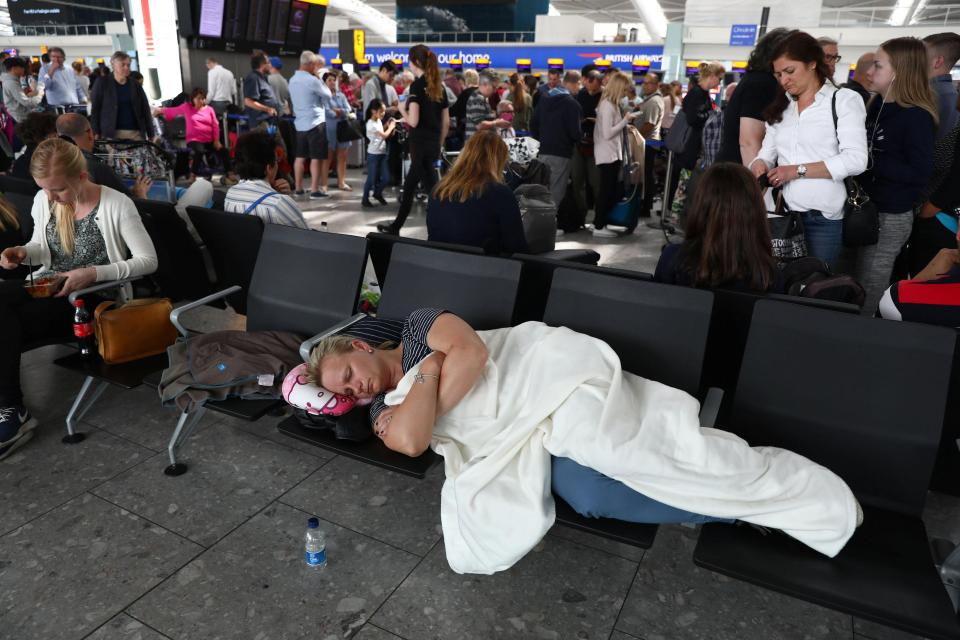  This passenger fashioned themselves a makeshift bed and blanket