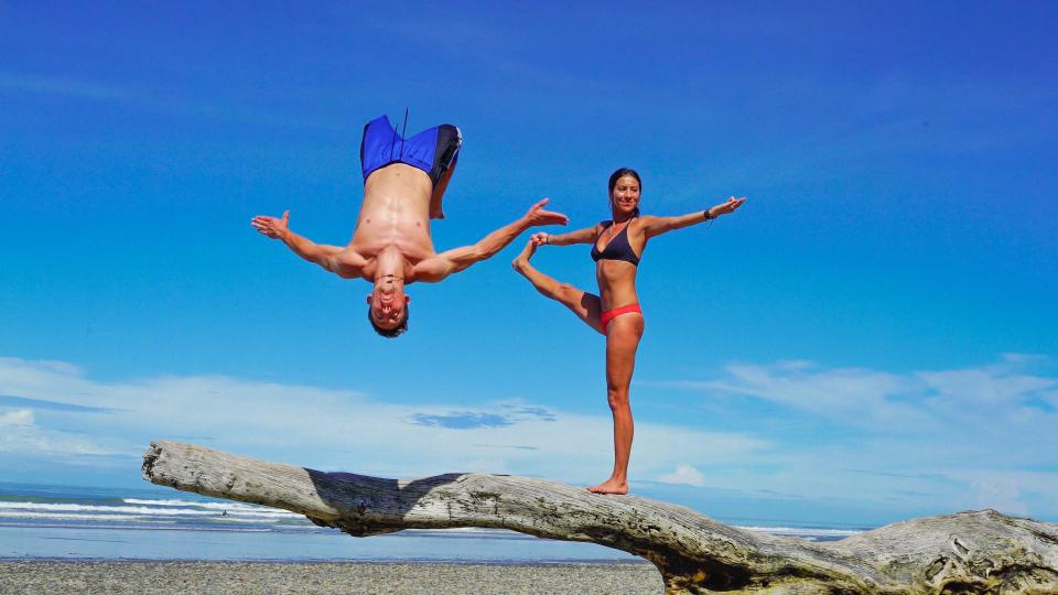  Chase attempts a dangerous backflip but wife Amor doesn't look too worried