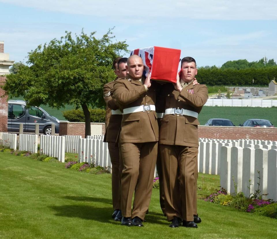  The bearer party carrying the coffin of Private Parker