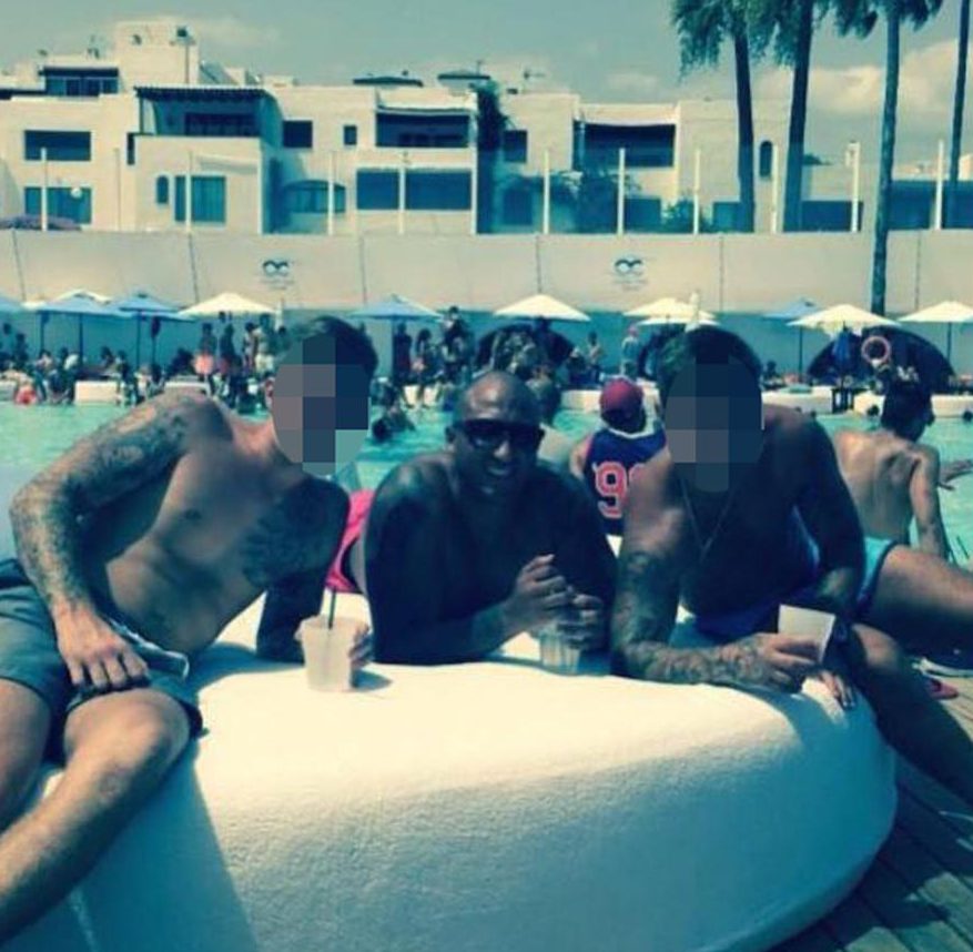  Stewart, centre, had previously been pictured at the Ocean Club, popular with the stars of Towie