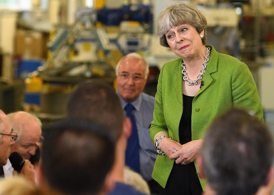  Mrs May at the factory where she answered questions on the leaders' debate