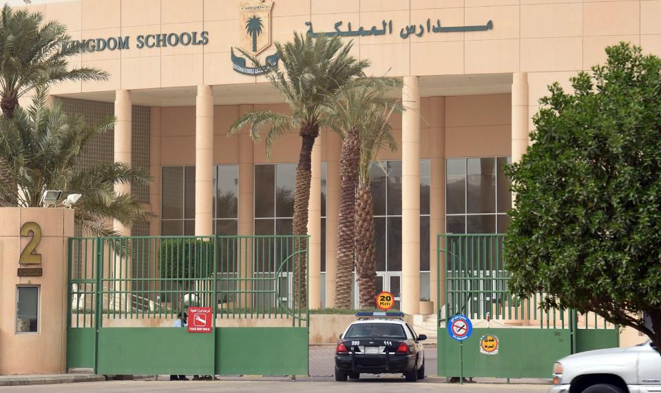 The main entrance of the Kingdom school in Riyadh today after the attack