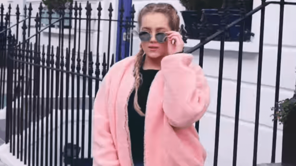  Lydia modelled the shoes along with a pink oversized bomber jacket