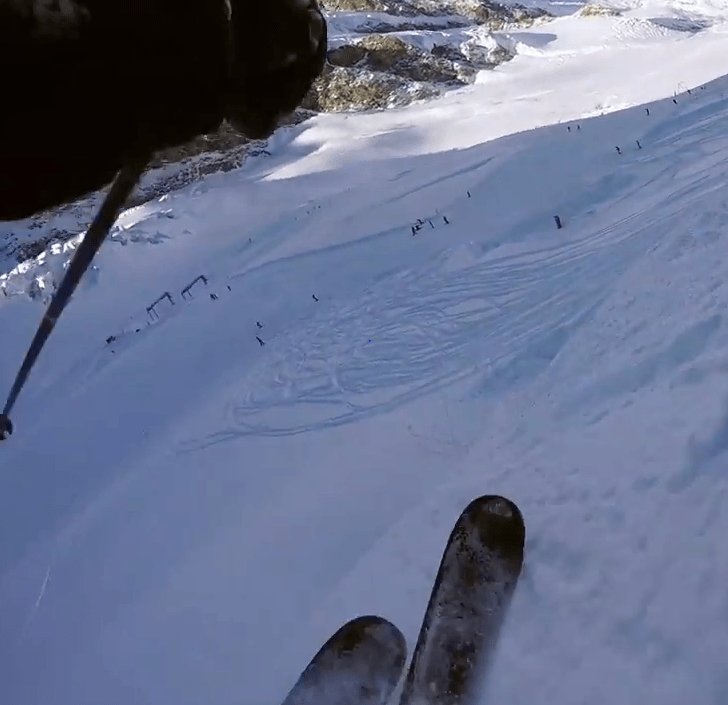 This clip was taken almost immediately before Jamie plunges down the crevasse. The footage shows no obvious sign of the danger ahead