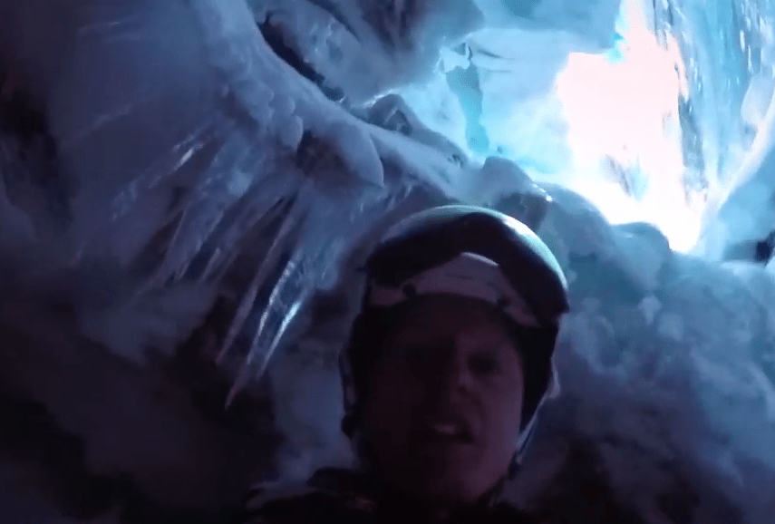 With his GoPro Jamie records his experience trapped in the crevasse while he waits to be rescued