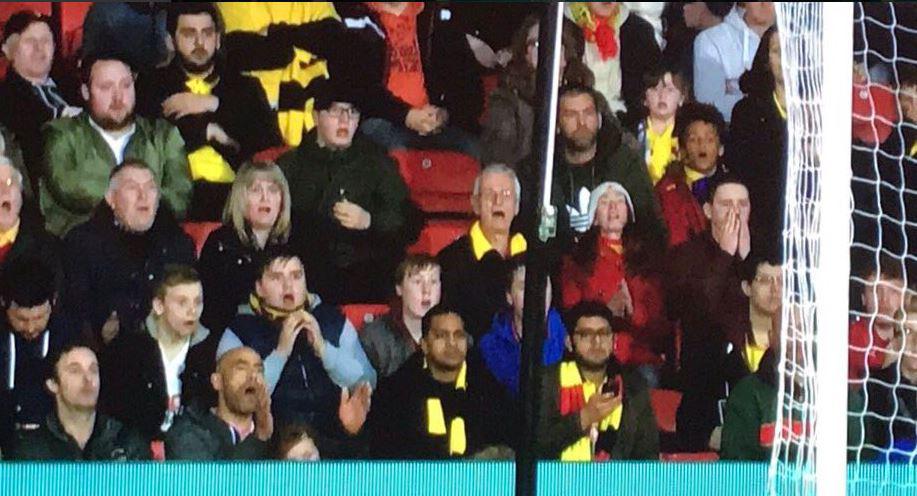  Watford fans react to Emre Can's spectacular goal that put Liverpool 1-0 ahead at the break