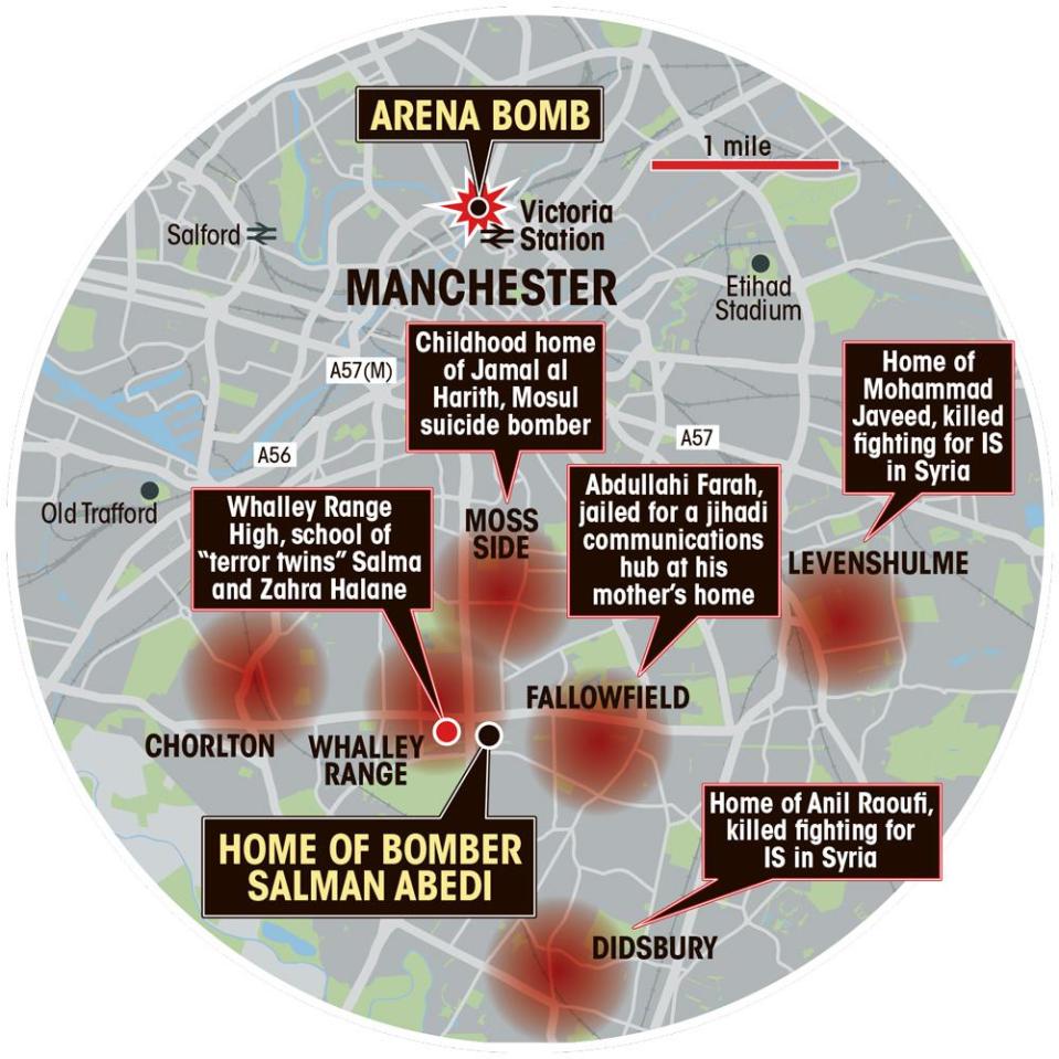  Abedi lived within a three-mile radius of 16 other jihadis