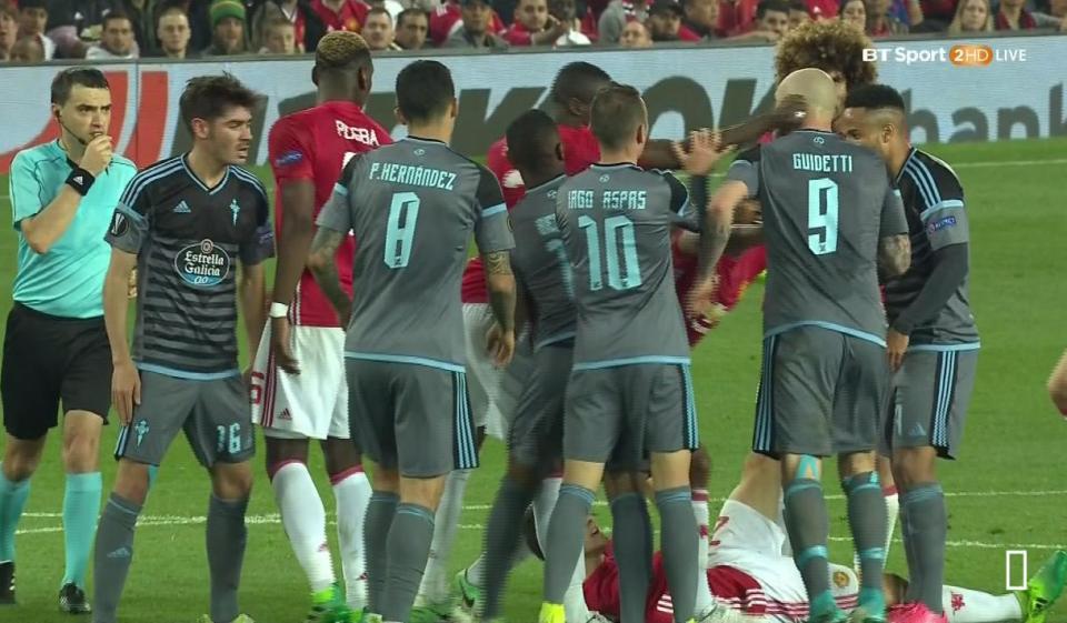  Eric Bailly will miss the Europa League final after being sent off for this incident